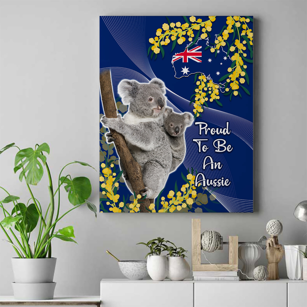 Australia Day Canvas Wall Art Proud To Be An Aussie Koala With Map Golden Wattle