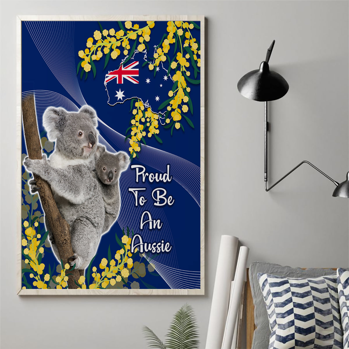 Australia Day Canvas Wall Art Proud To Be An Aussie Koala With Map Golden Wattle