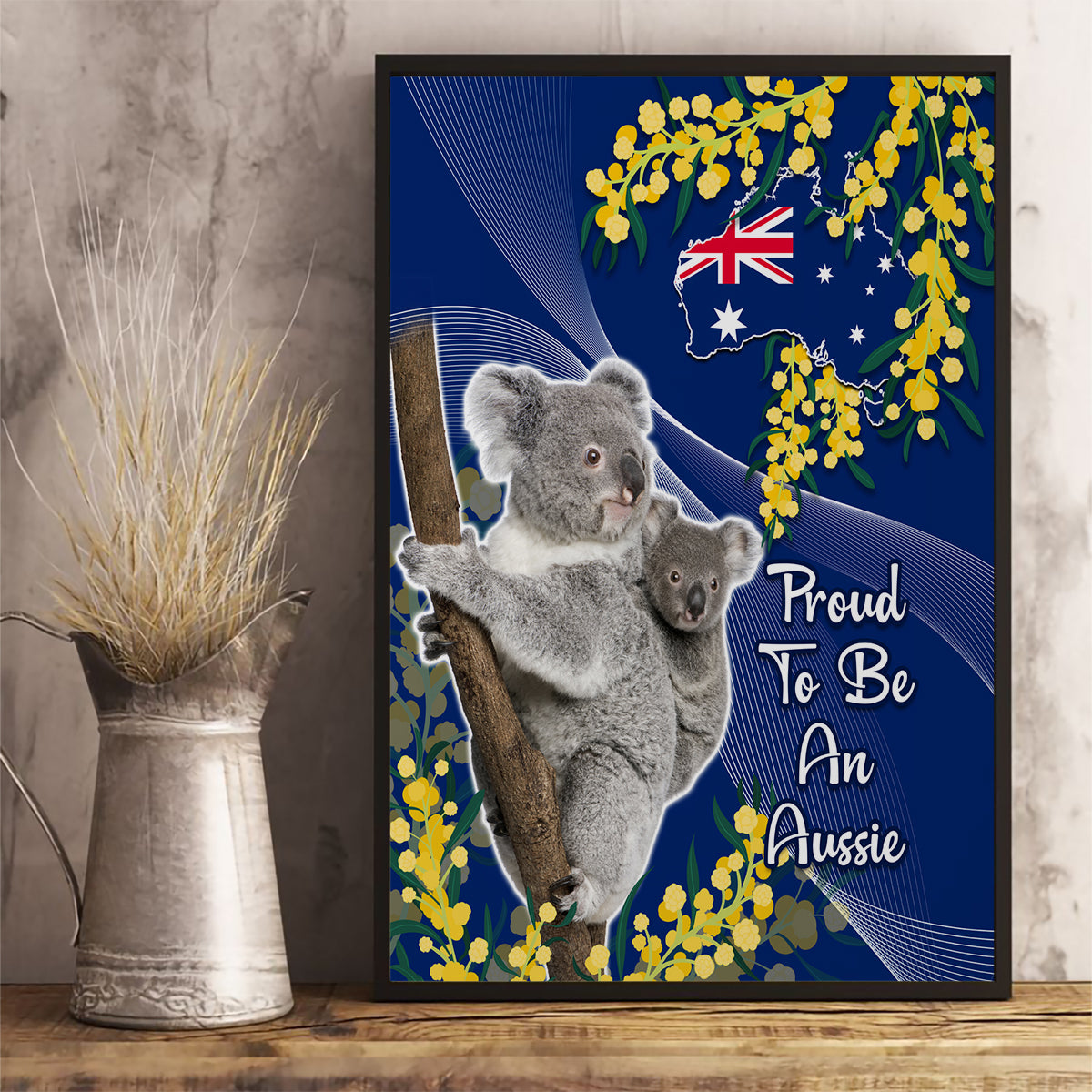 Australia Day Canvas Wall Art Proud To Be An Aussie Koala With Map Golden Wattle