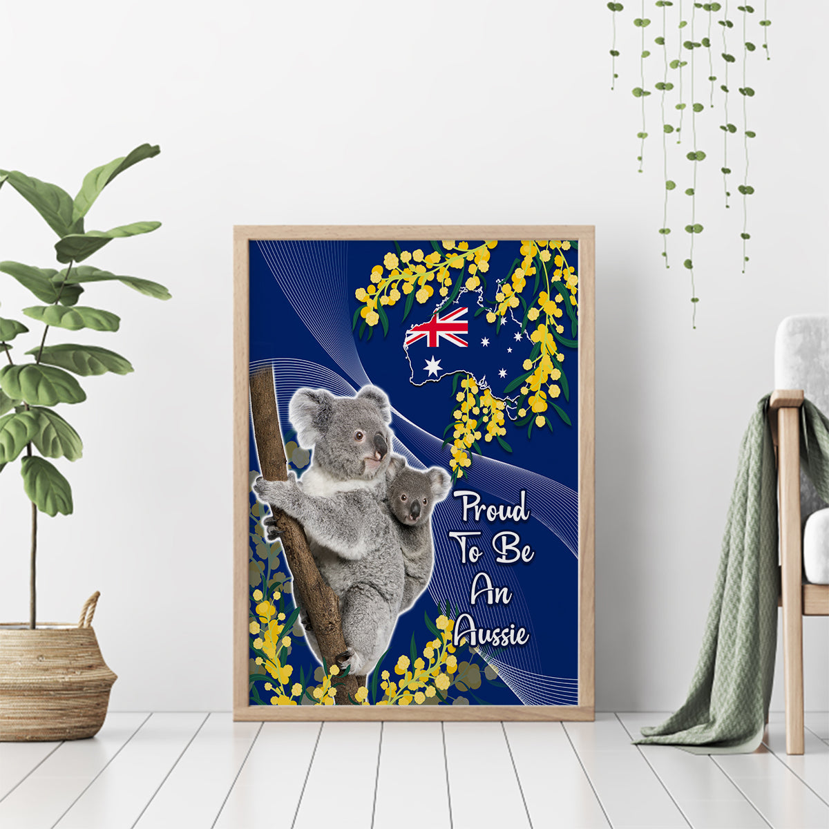 Australia Day Canvas Wall Art Proud To Be An Aussie Koala With Map Golden Wattle