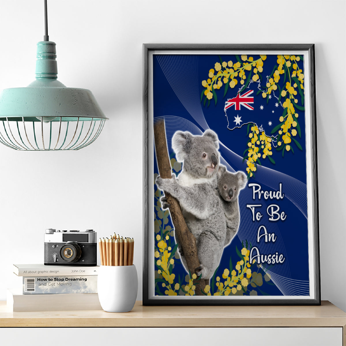 Australia Day Canvas Wall Art Proud To Be An Aussie Koala With Map Golden Wattle