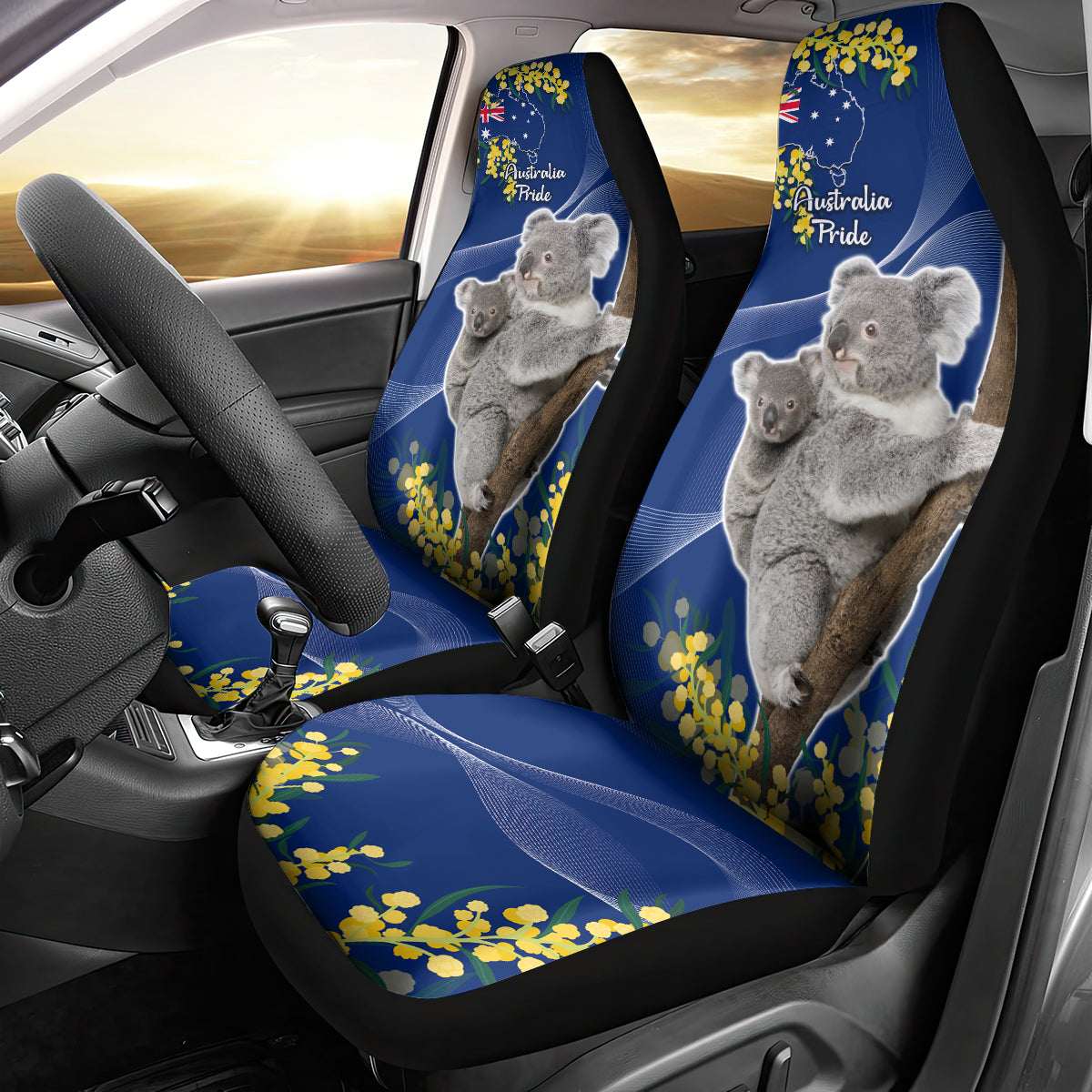 Australia Day Car Seat Cover Proud To Be An Aussie Koala With Map Golden Wattle - Vibe Hoodie Shop