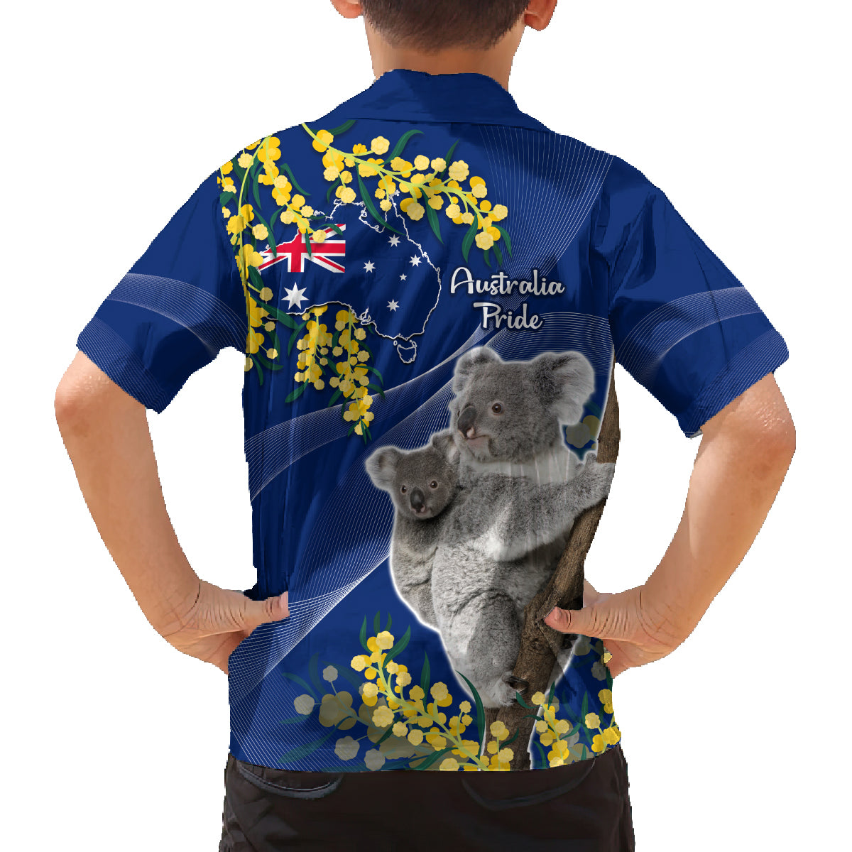 Australia Day Family Matching Long Sleeve Bodycon Dress and Hawaiian Shirt Proud To Be An Aussie Koala With Map Golden Wattle