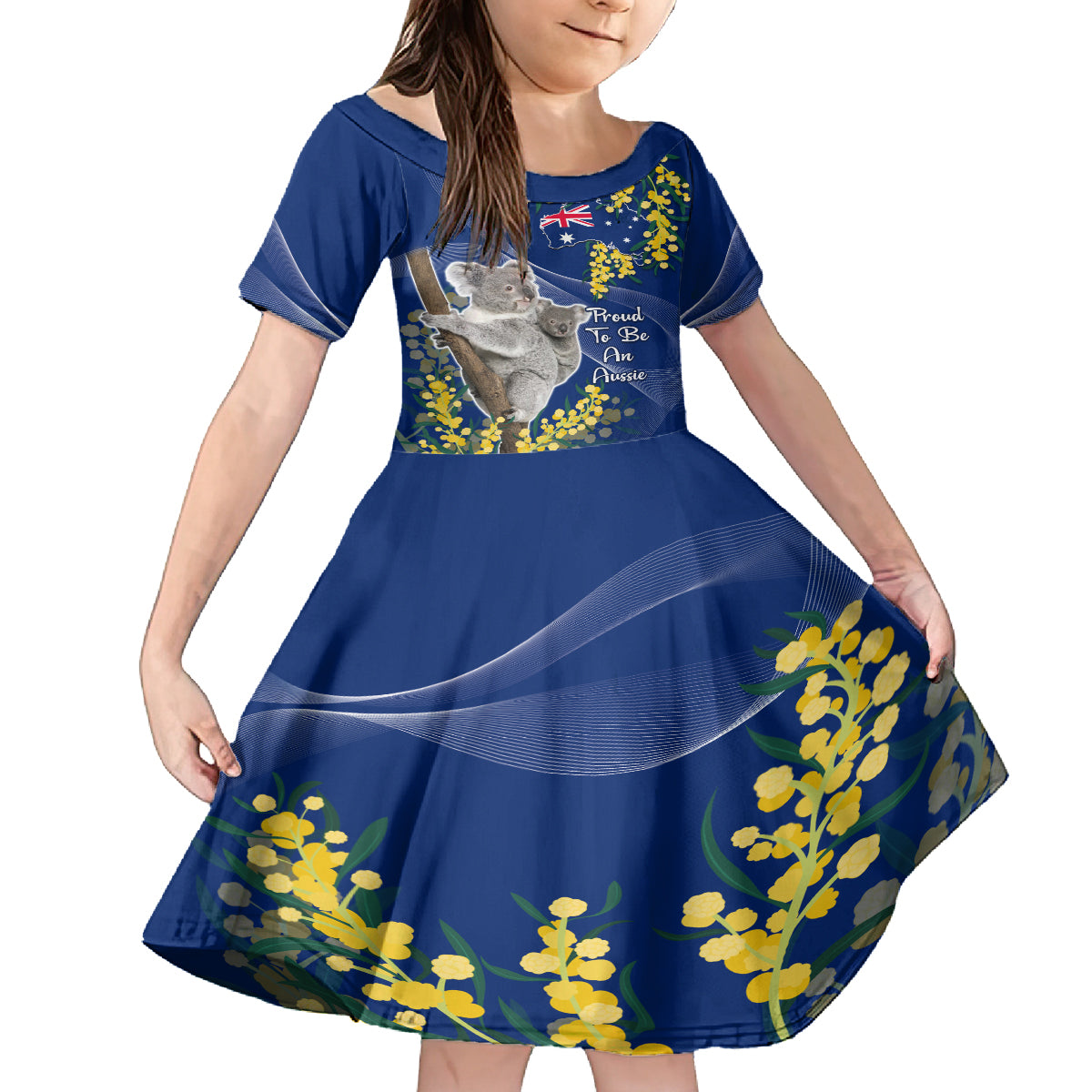 Australia Day Family Matching Long Sleeve Bodycon Dress and Hawaiian Shirt Proud To Be An Aussie Koala With Map Golden Wattle