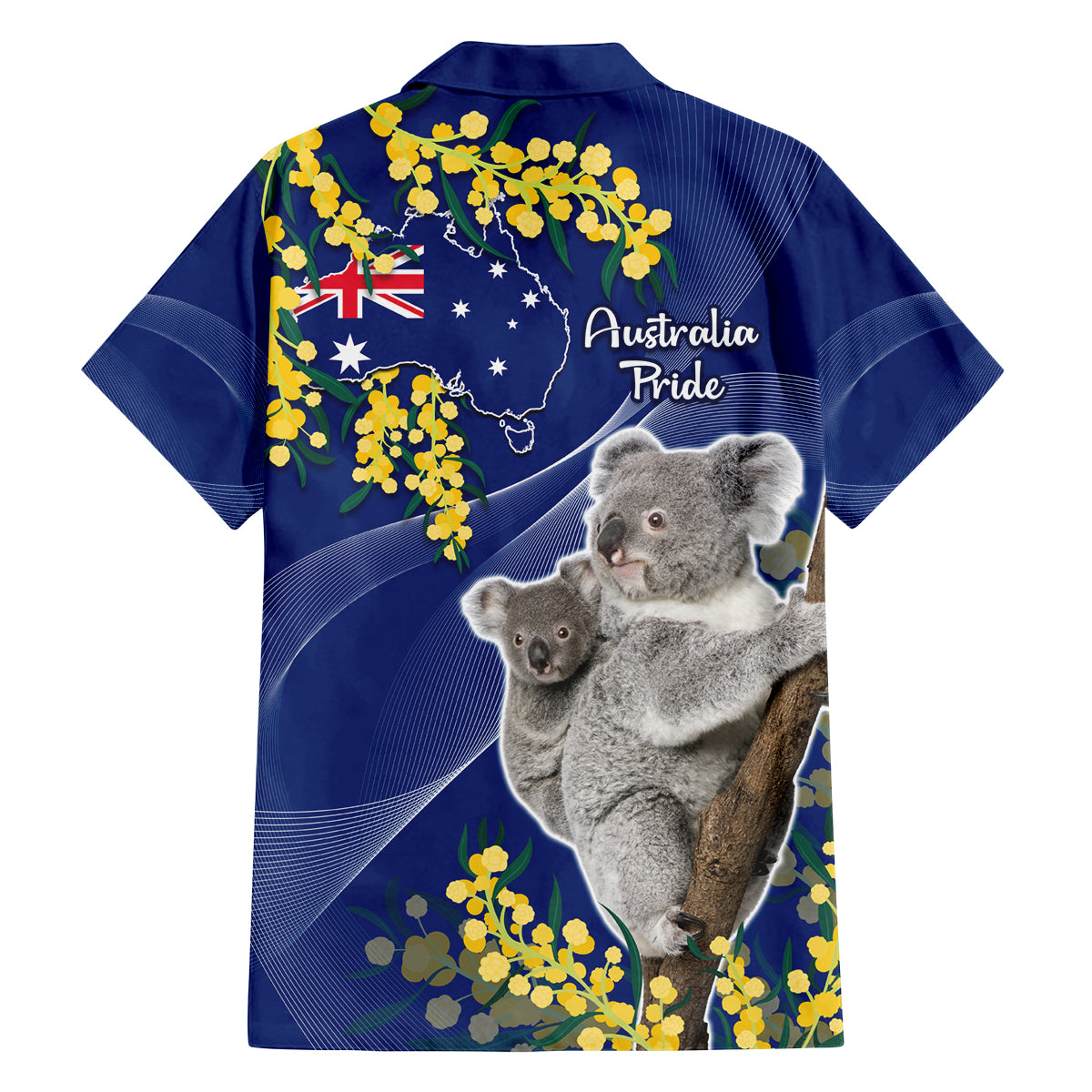 Australia Day Family Matching Long Sleeve Bodycon Dress and Hawaiian Shirt Proud To Be An Aussie Koala With Map Golden Wattle