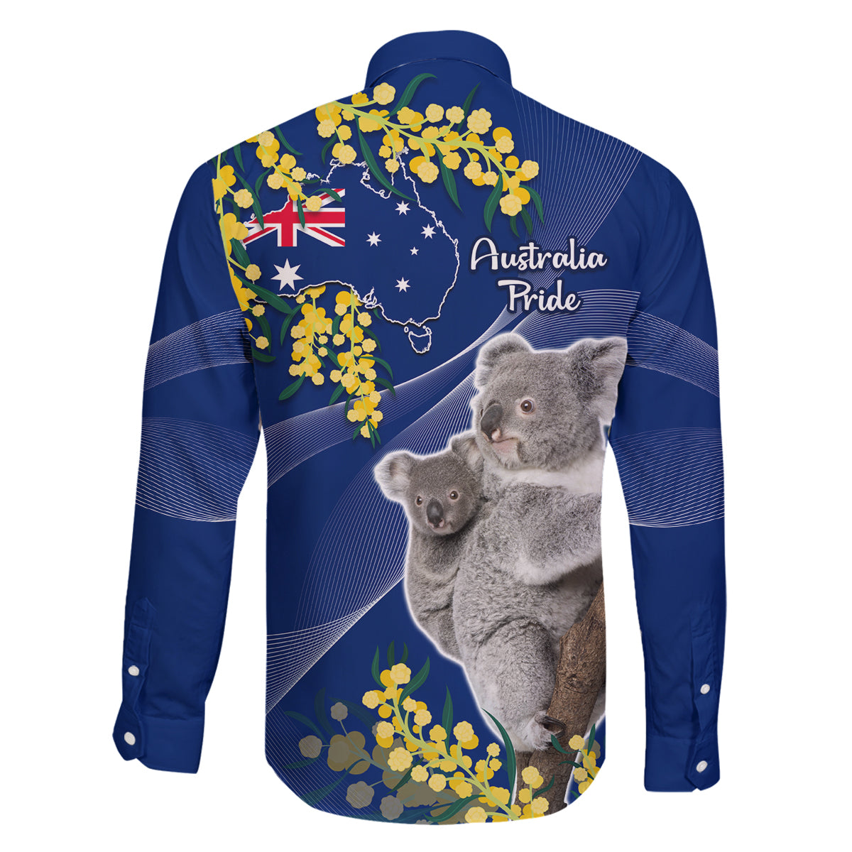 Australia Day Family Matching Long Sleeve Bodycon Dress and Hawaiian Shirt Proud To Be An Aussie Koala With Map Golden Wattle