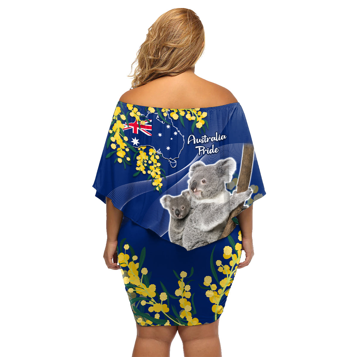 Australia Day Family Matching Off Shoulder Short Dress and Hawaiian Shirt Proud To Be An Aussie Koala With Map Golden Wattle