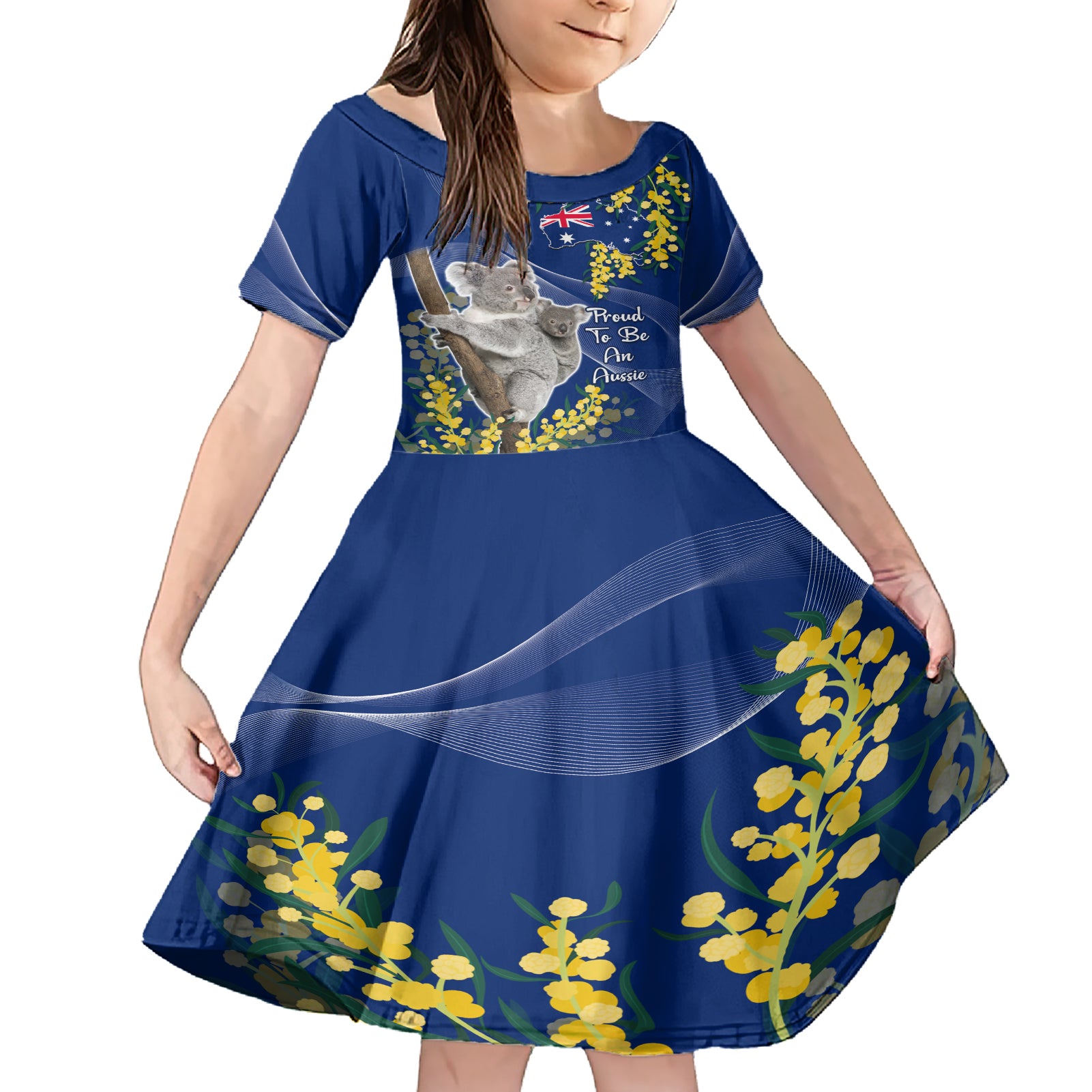 Australia Day Family Matching Short Sleeve Bodycon Dress and Hawaiian Shirt Proud To Be An Aussie Koala With Map Golden Wattle