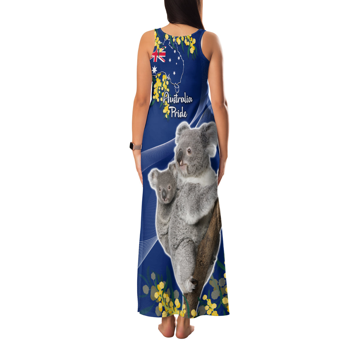 Australia Day Family Matching Tank Maxi Dress and Hawaiian Shirt Proud To Be An Aussie Koala With Map Golden Wattle