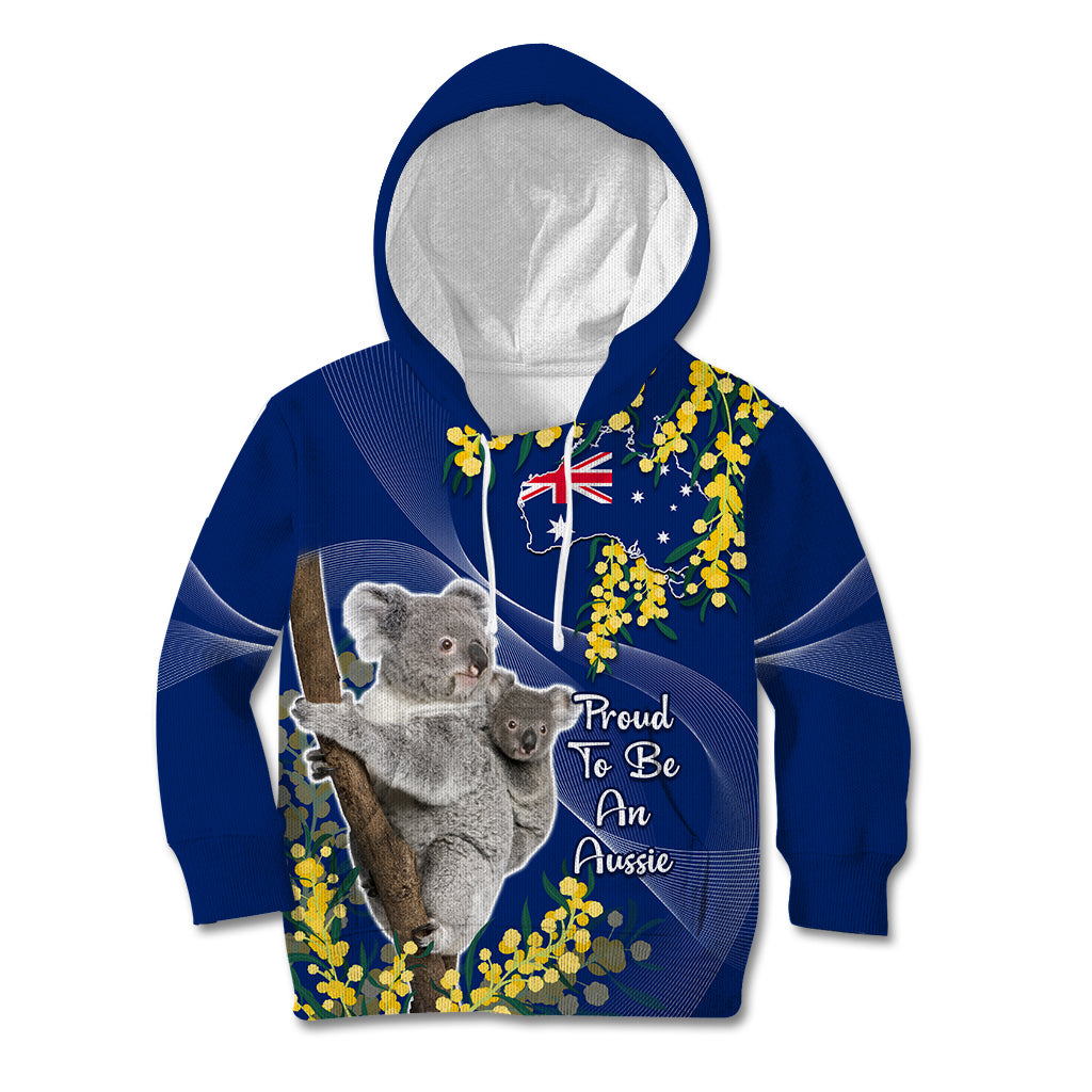 Australia Day Kid Hoodie Proud To Be An Aussie Koala With Map Golden Wattle - Vibe Hoodie Shop