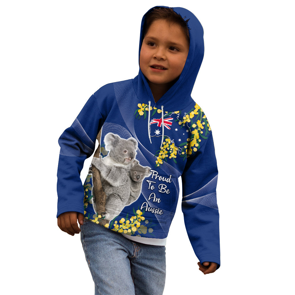 Australia Day Kid Hoodie Proud To Be An Aussie Koala With Map Golden Wattle - Vibe Hoodie Shop