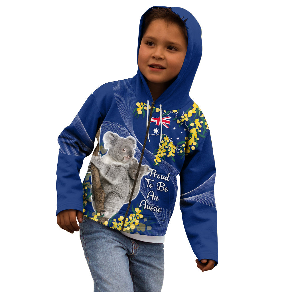 Australia Day Kid Hoodie Proud To Be An Aussie Koala With Map Golden Wattle - Vibe Hoodie Shop