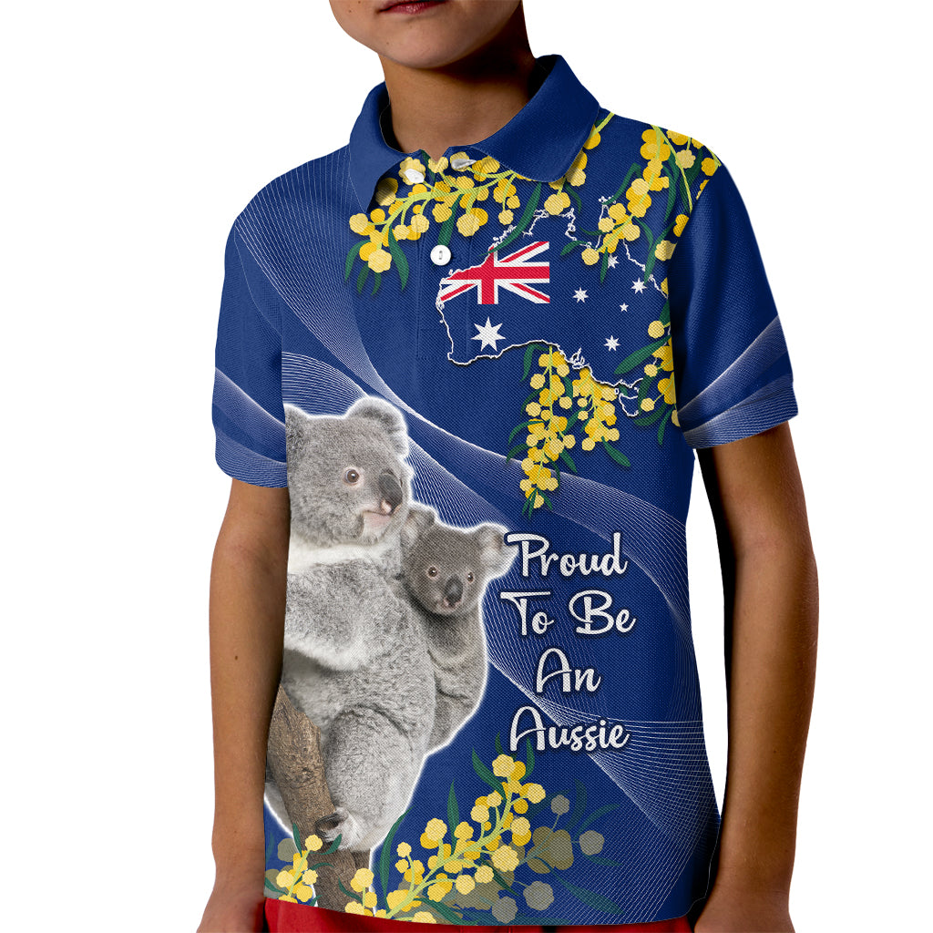 Australia Day Kid Polo Shirt Proud To Be An Aussie Koala With Map Golden Wattle - Vibe Hoodie Shop