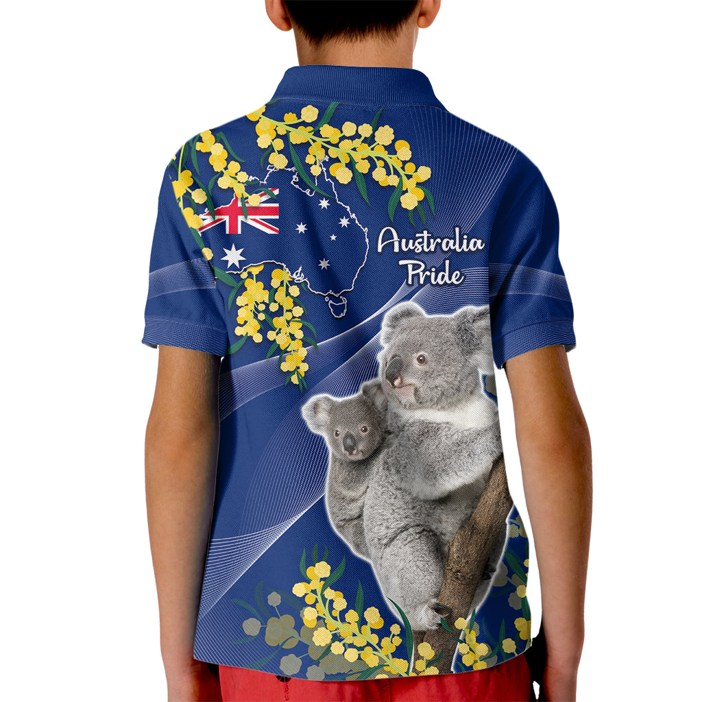 Australia Day Kid Polo Shirt Proud To Be An Aussie Koala With Map Golden Wattle - Vibe Hoodie Shop