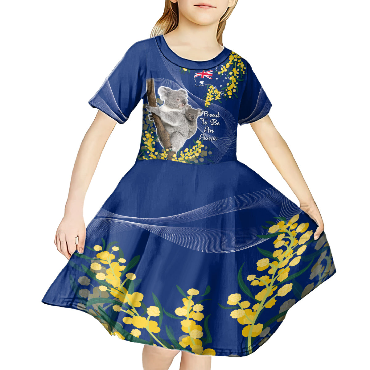 Australia Day Kid Short Sleeve Dress Proud To Be An Aussie Koala With Map Golden Wattle - Vibe Hoodie Shop