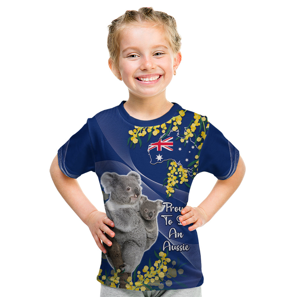 Australia Day Kid T Shirt Proud To Be An Aussie Koala With Map Golden Wattle - Vibe Hoodie Shop