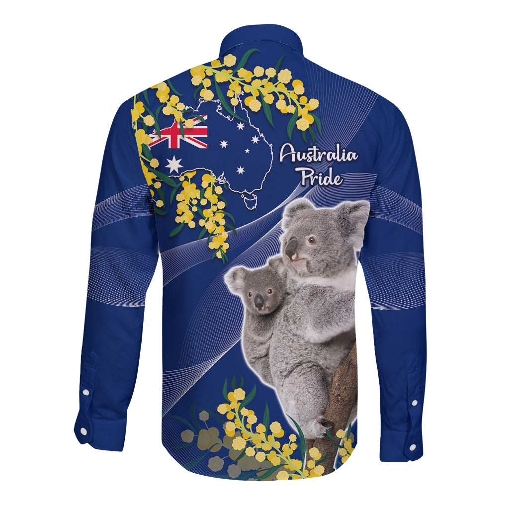 Australia Day Long Sleeve Button Shirt Proud To Be An Aussie Koala With Map Golden Wattle - Vibe Hoodie Shop