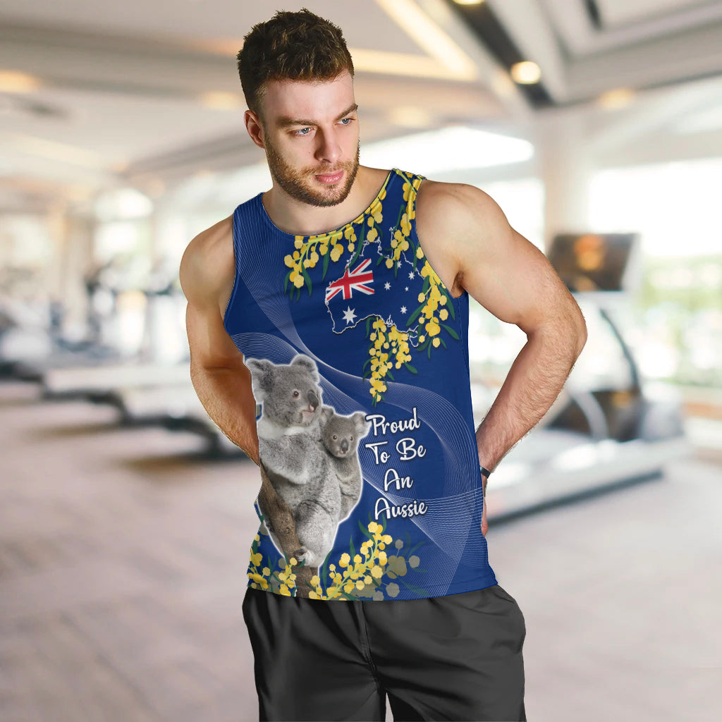 Australia Day Men Tank Top Proud To Be An Aussie Koala With Map Golden Wattle - Vibe Hoodie Shop