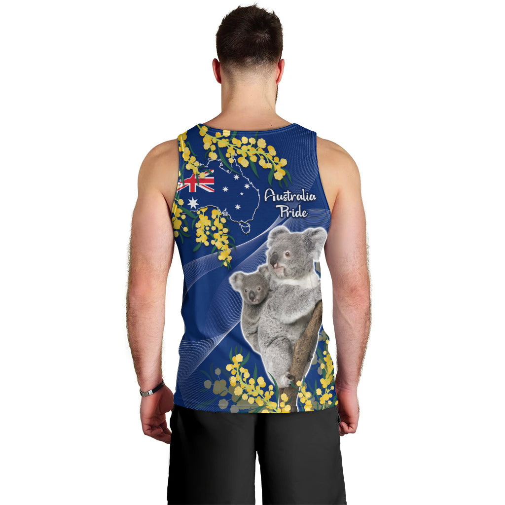 Australia Day Men Tank Top Proud To Be An Aussie Koala With Map Golden Wattle - Vibe Hoodie Shop