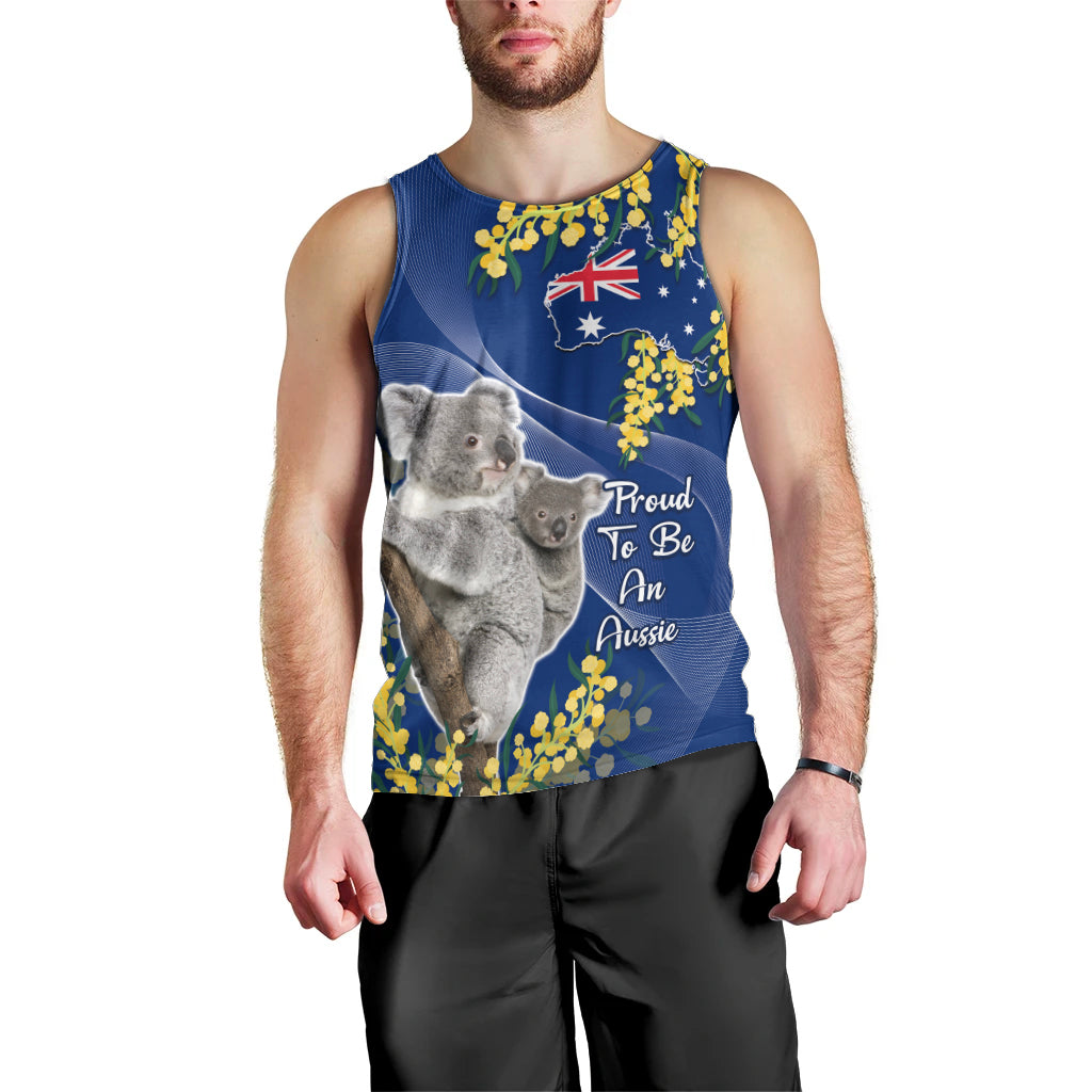 Australia Day Men Tank Top Proud To Be An Aussie Koala With Map Golden Wattle - Vibe Hoodie Shop