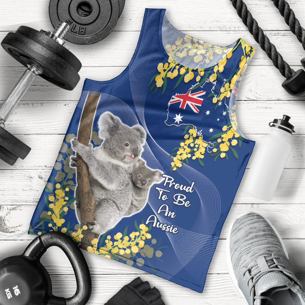 Australia Day Men Tank Top Proud To Be An Aussie Koala With Map Golden Wattle - Vibe Hoodie Shop