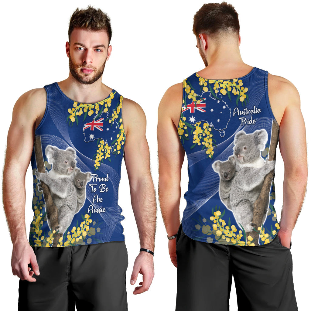 Australia Day Men Tank Top Proud To Be An Aussie Koala With Map Golden Wattle - Vibe Hoodie Shop