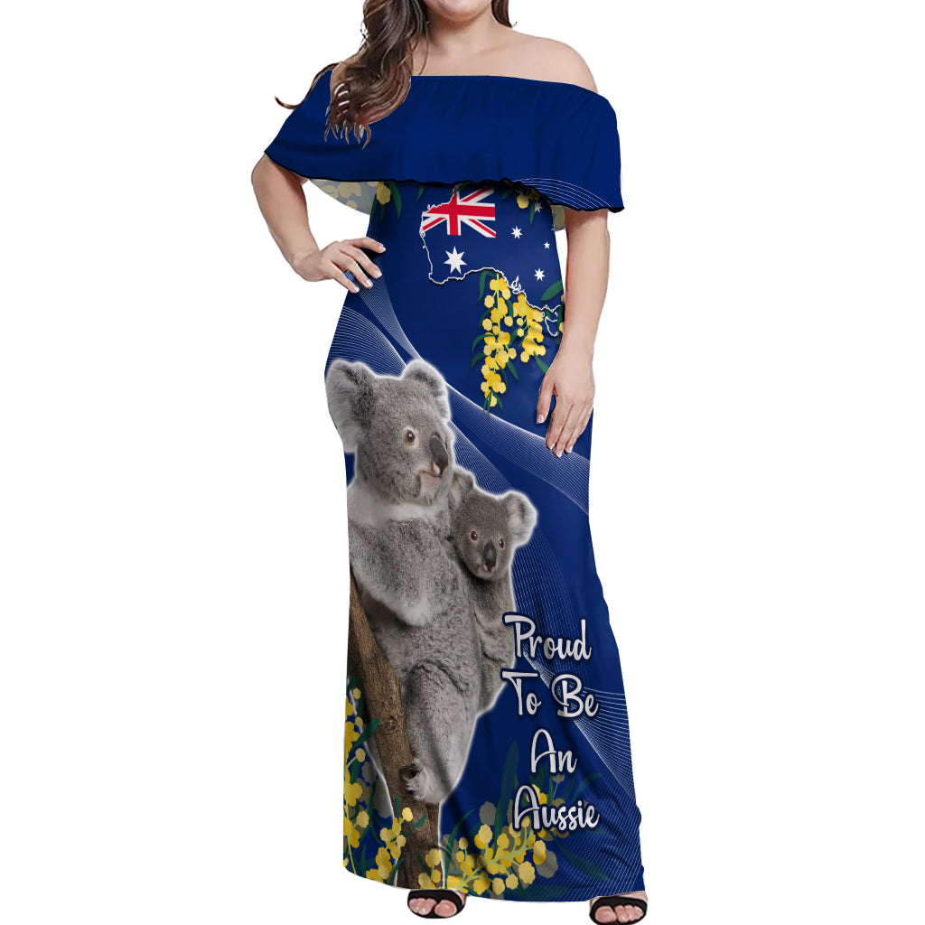 Australia Day Off Shoulder Maxi Dress Proud To Be An Aussie Koala With Map Golden Wattle