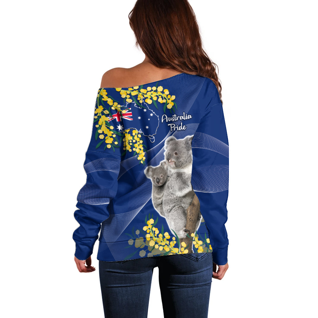 Australia Day Off Shoulder Sweater Proud To Be An Aussie Koala With Map Golden Wattle - Vibe Hoodie Shop