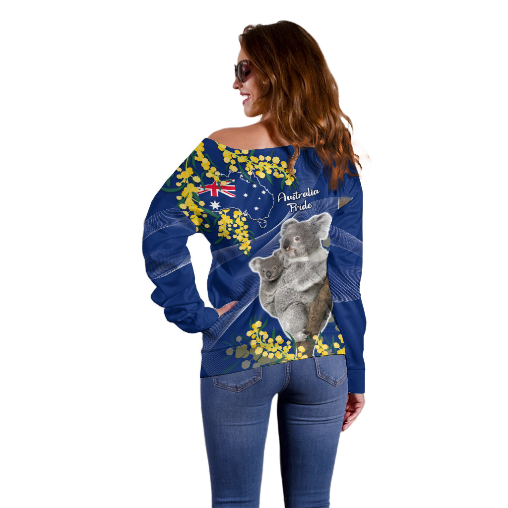 Australia Day Off Shoulder Sweater Proud To Be An Aussie Koala With Map Golden Wattle - Vibe Hoodie Shop