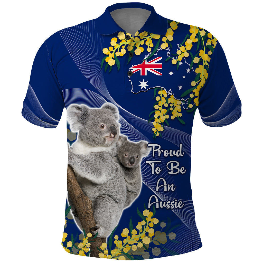 Australia Day Polo Shirt Proud To Be An Aussie Koala With Map Golden Wattle - Vibe Hoodie Shop