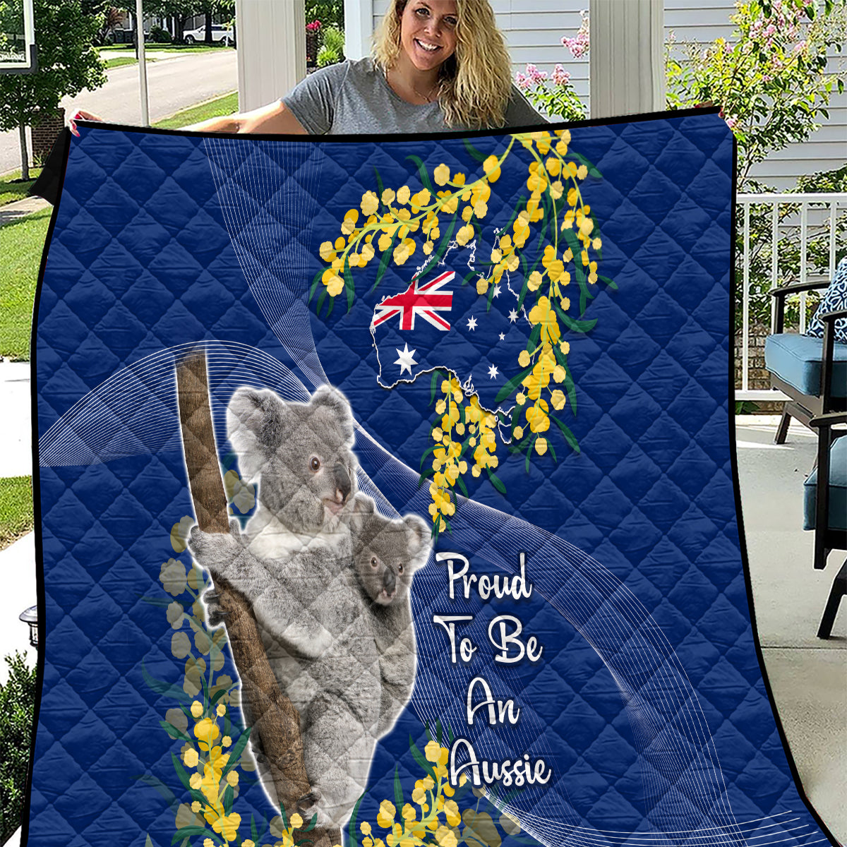 Australia Day Quilt Proud To Be An Aussie Koala With Map Golden Wattle - Vibe Hoodie Shop