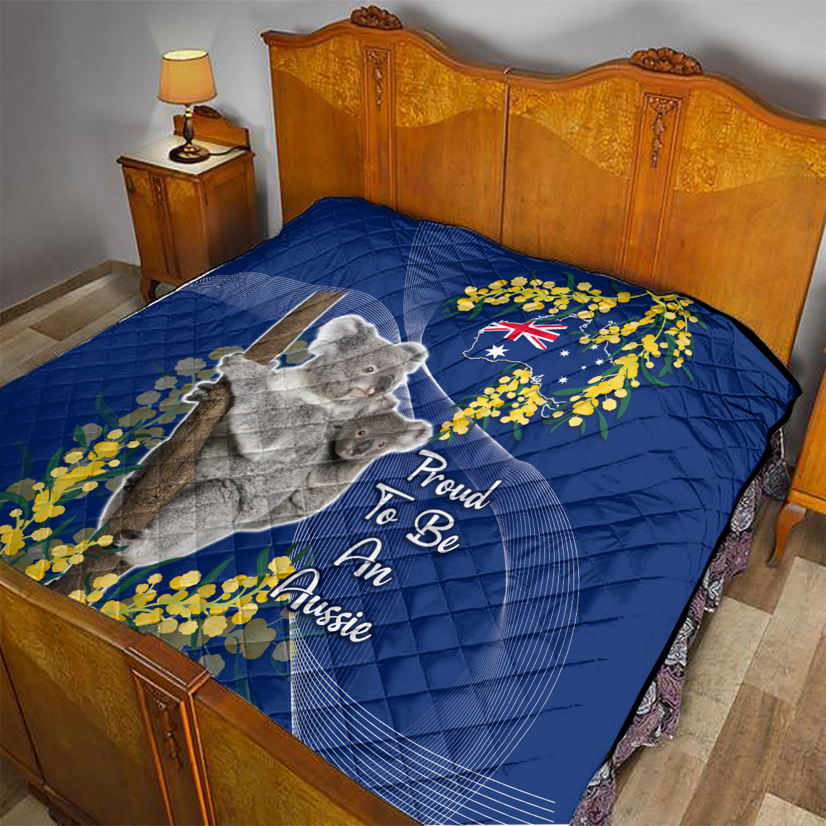 Australia Day Quilt Proud To Be An Aussie Koala With Map Golden Wattle - Vibe Hoodie Shop