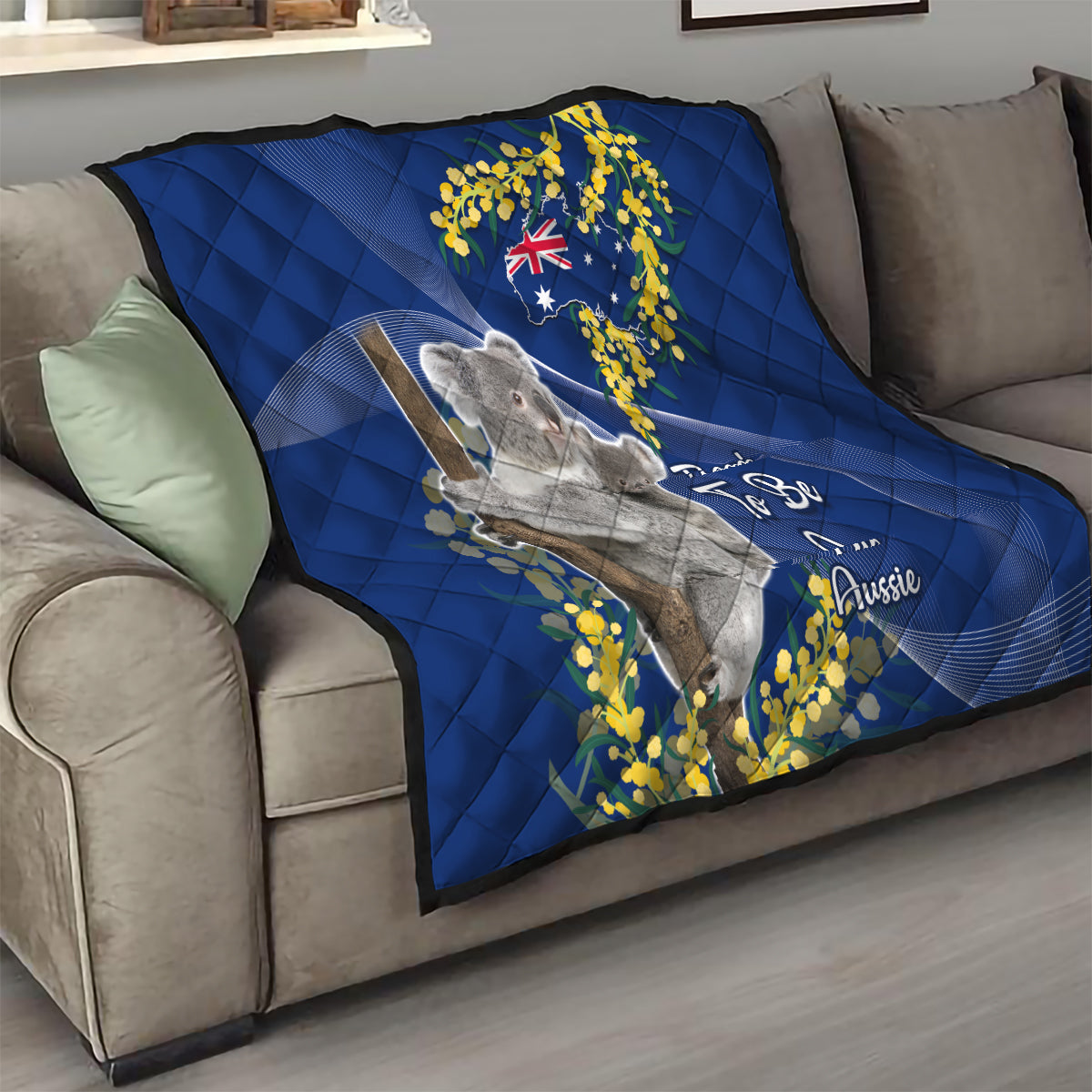 Australia Day Quilt Proud To Be An Aussie Koala With Map Golden Wattle - Vibe Hoodie Shop