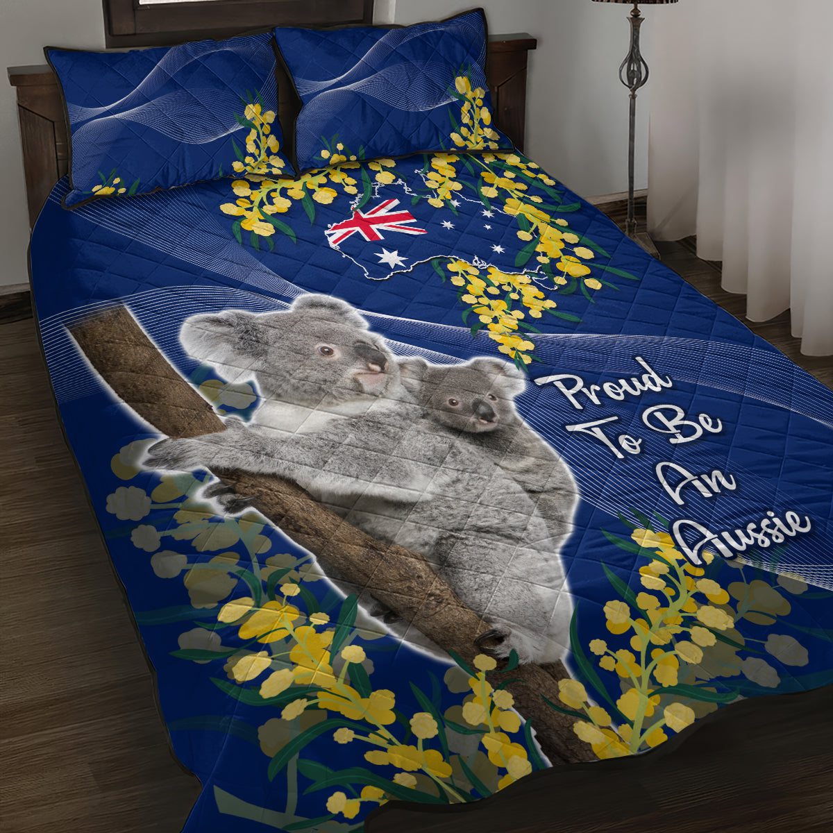 Australia Day Quilt Bed Set Proud To Be An Aussie Koala With Map Golden Wattle - Vibe Hoodie Shop