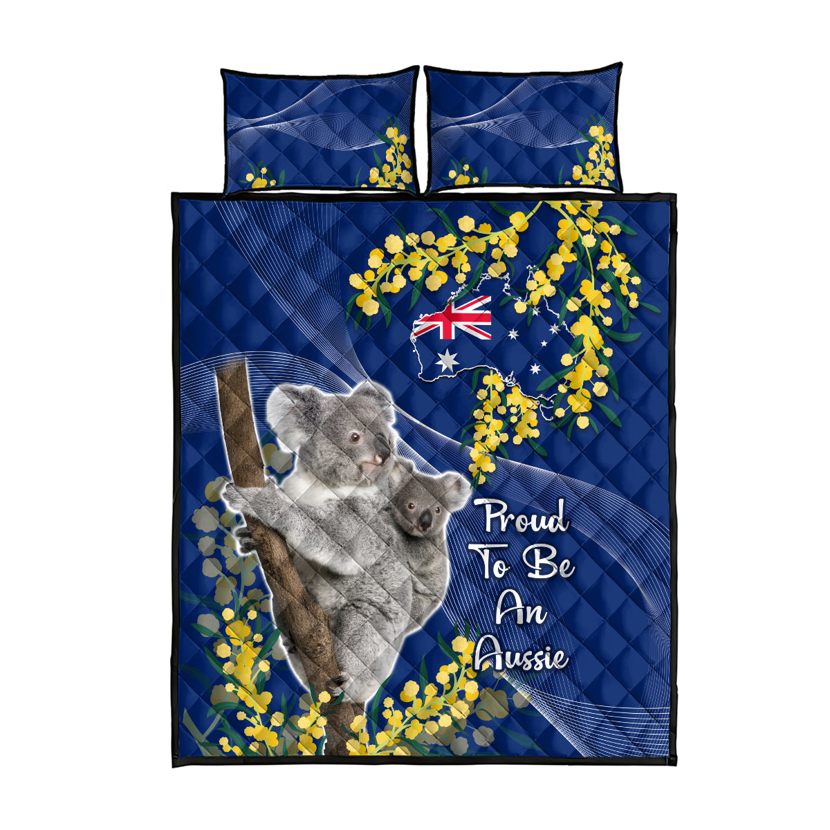 Australia Day Quilt Bed Set Proud To Be An Aussie Koala With Map Golden Wattle - Vibe Hoodie Shop