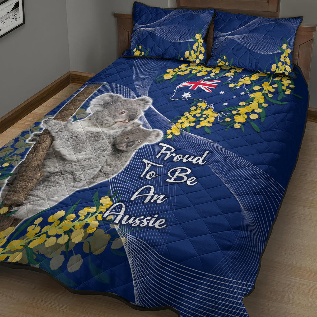 Australia Day Quilt Bed Set Proud To Be An Aussie Koala With Map Golden Wattle - Vibe Hoodie Shop