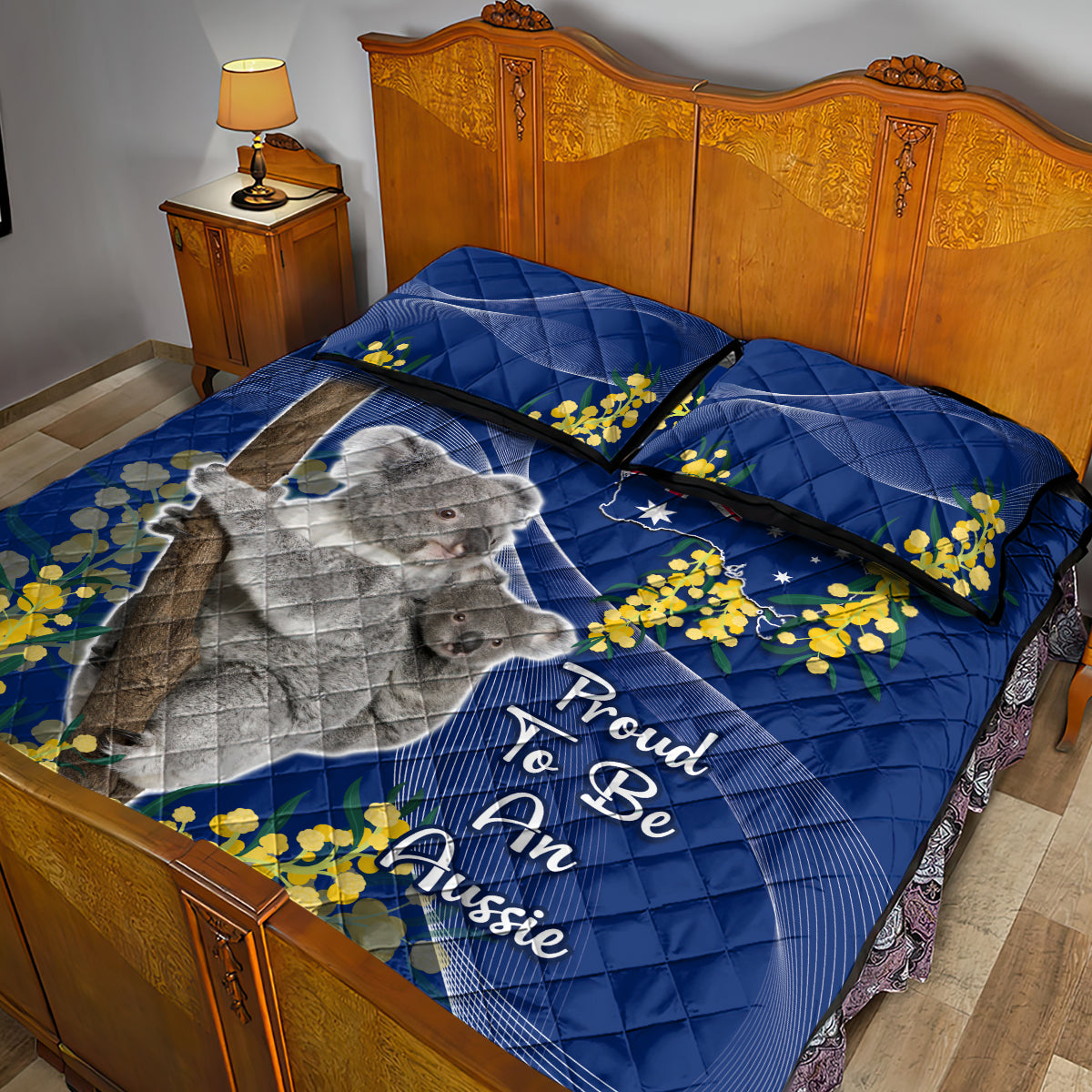 Australia Day Quilt Bed Set Proud To Be An Aussie Koala With Map Golden Wattle - Vibe Hoodie Shop