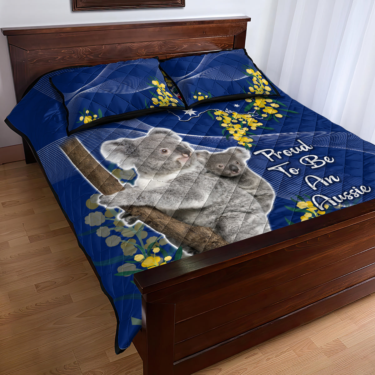 Australia Day Quilt Bed Set Proud To Be An Aussie Koala With Map Golden Wattle - Vibe Hoodie Shop