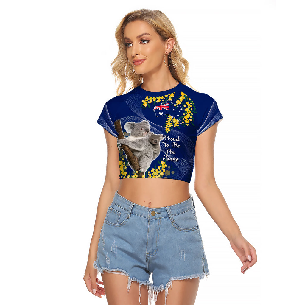 Australia Day Raglan Cropped T Shirt Proud To Be An Aussie Koala With Map Golden Wattle - Vibe Hoodie Shop