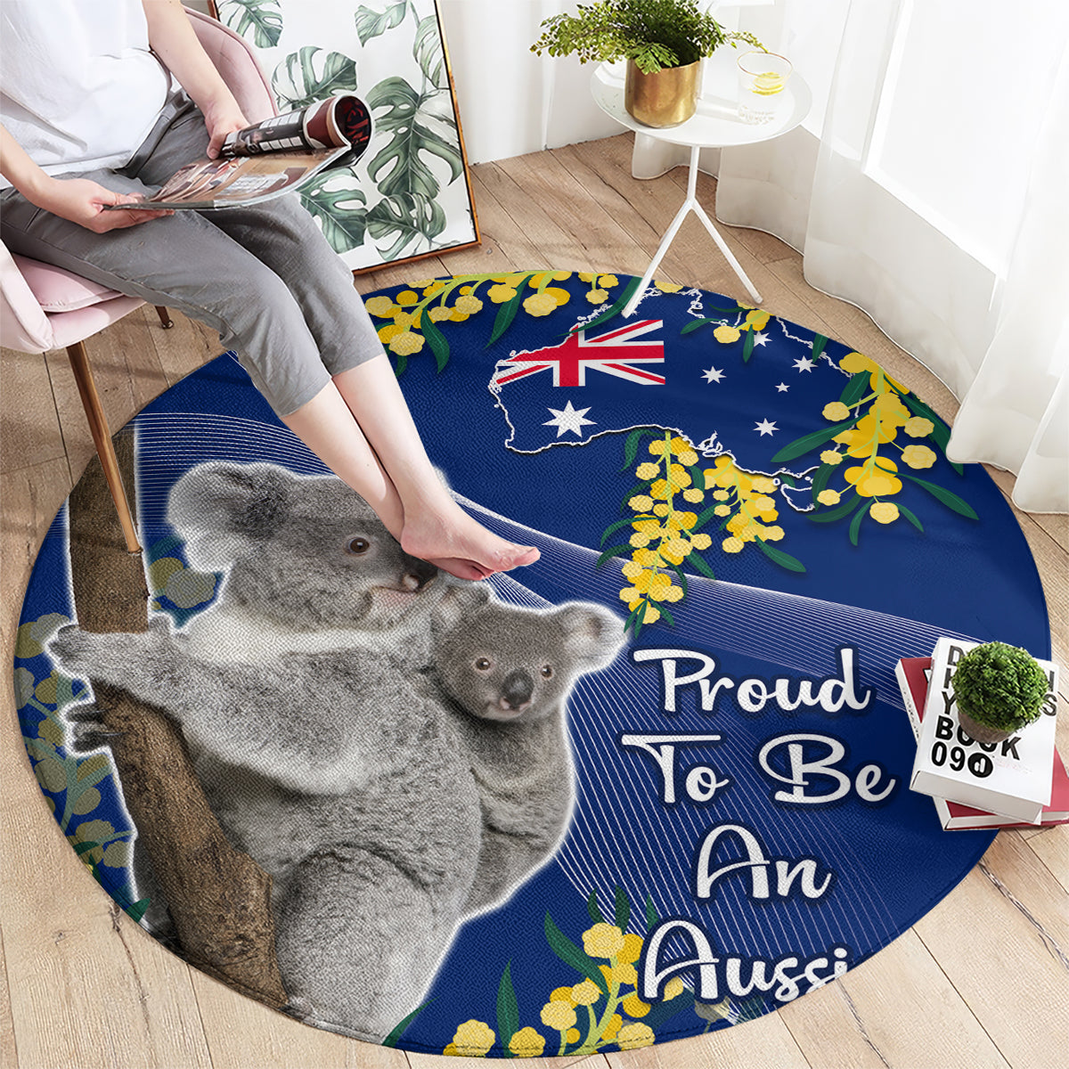 Australia Day Round Carpet Proud To Be An Aussie Koala With Map Golden Wattle