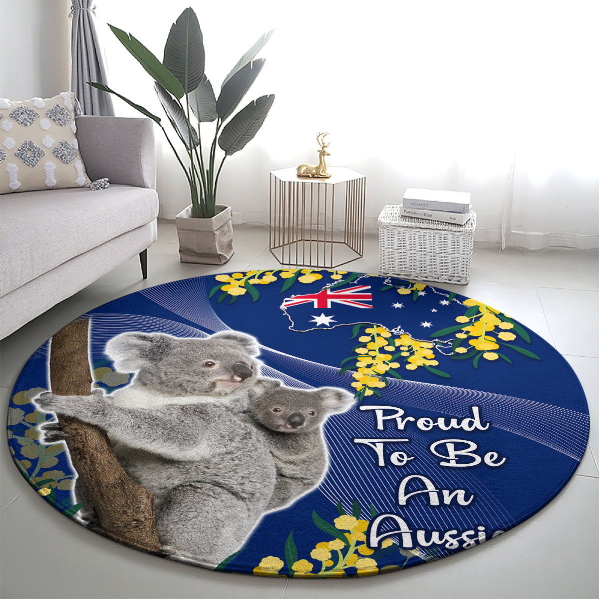 Australia Day Round Carpet Proud To Be An Aussie Koala With Map Golden Wattle