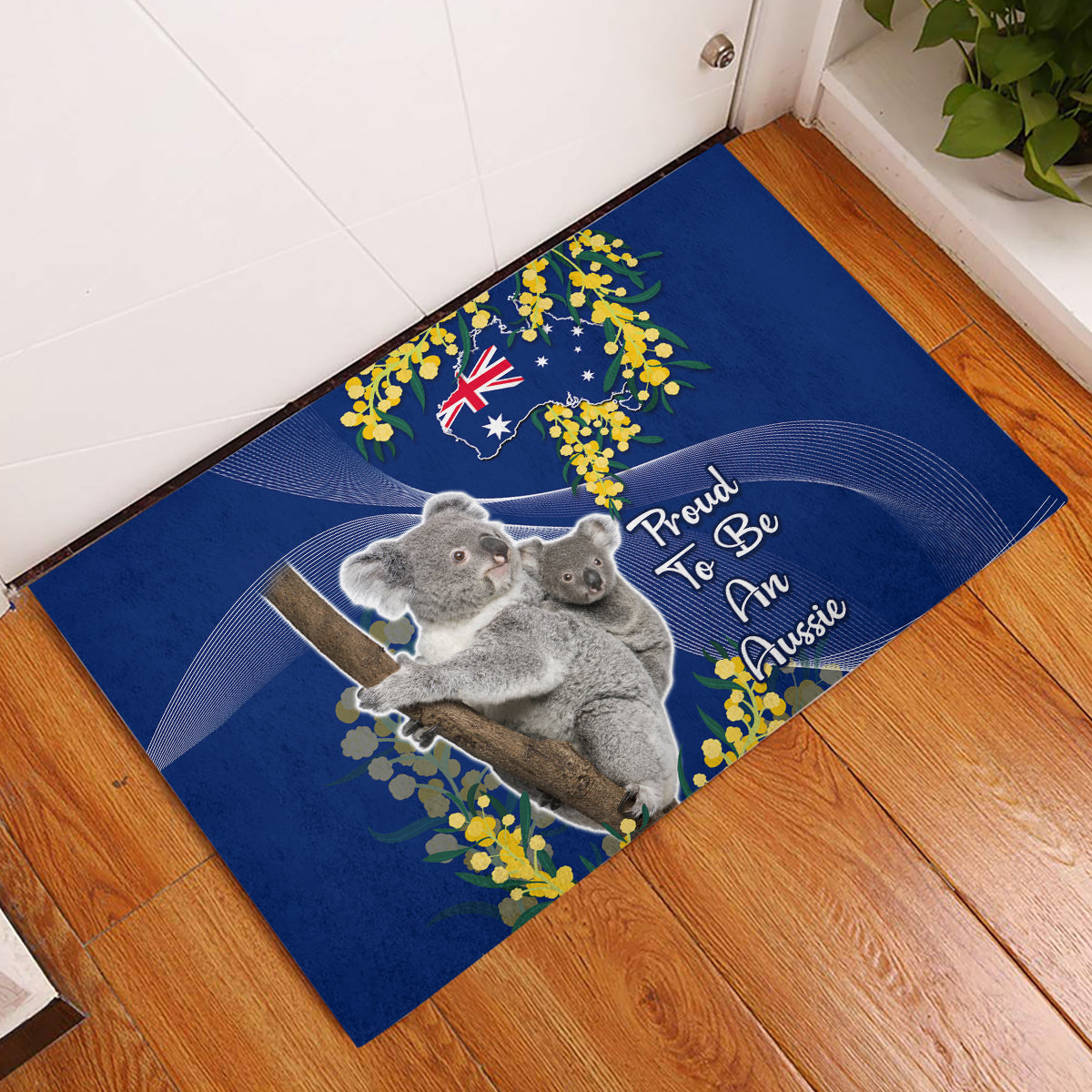 Australia Day Rubber Doormat Proud To Be An Aussie Koala With Map Golden Wattle