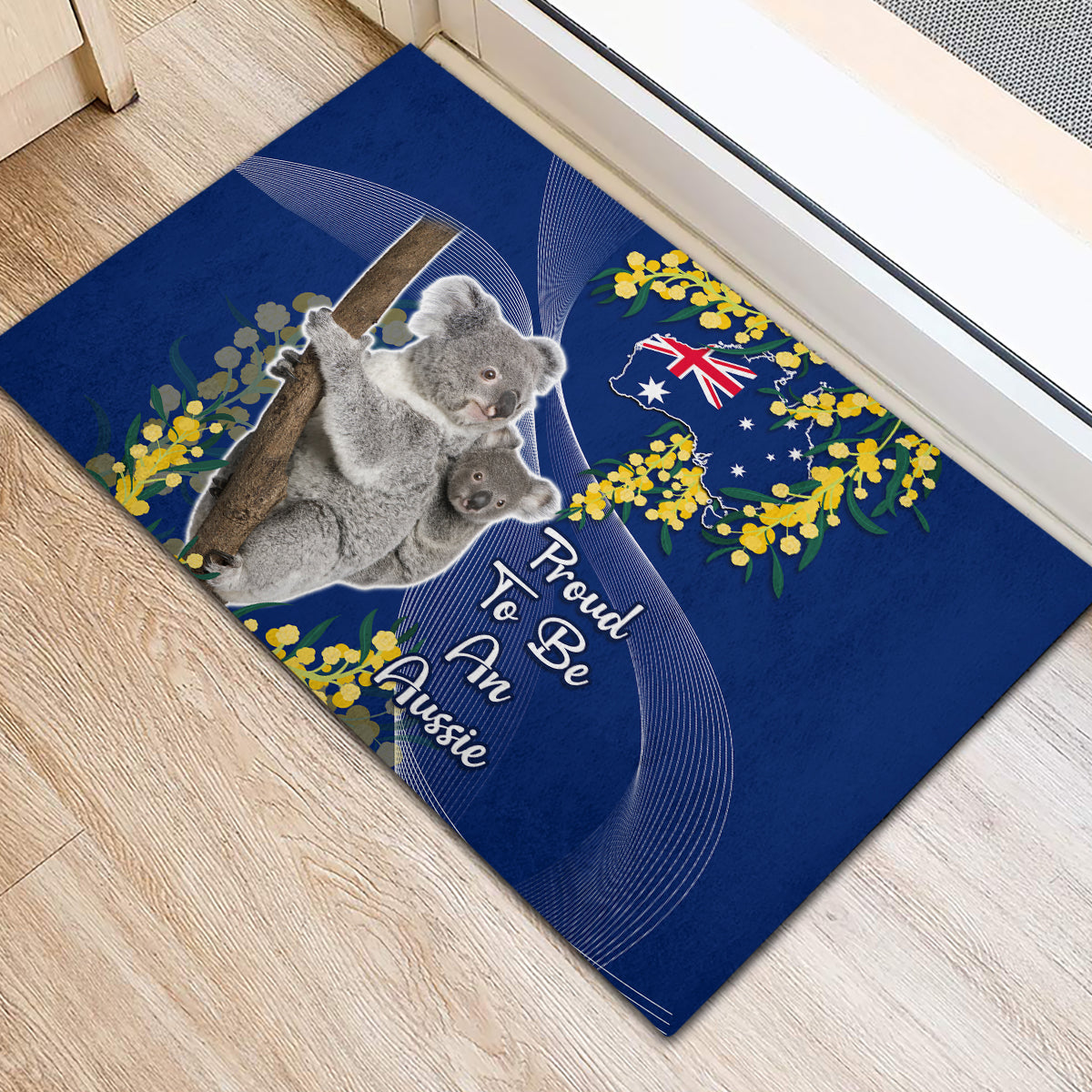 Australia Day Rubber Doormat Proud To Be An Aussie Koala With Map Golden Wattle