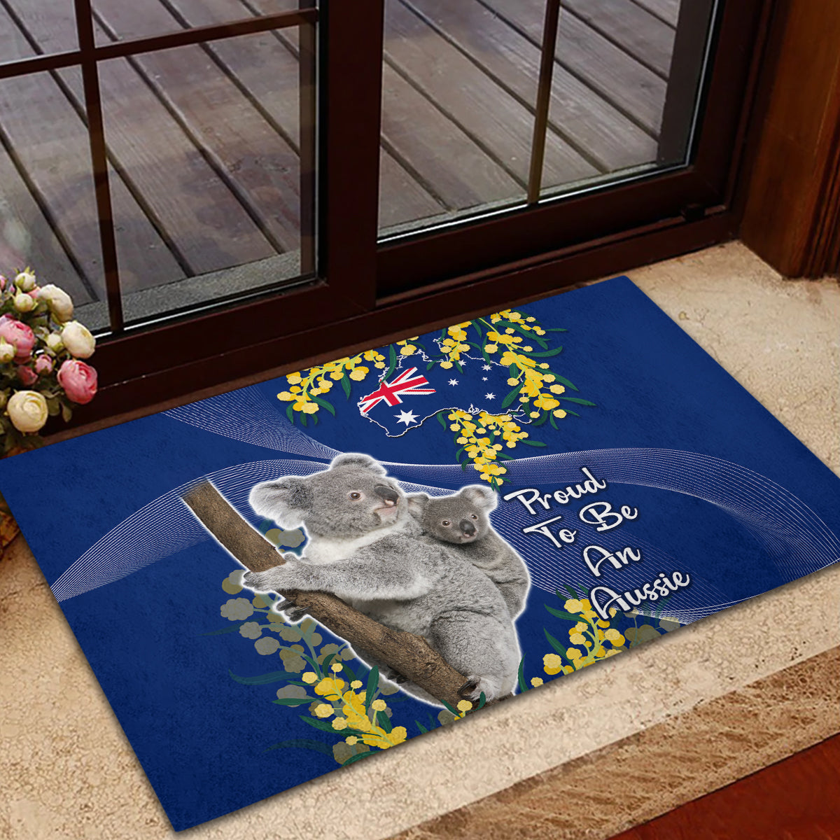 Australia Day Rubber Doormat Proud To Be An Aussie Koala With Map Golden Wattle