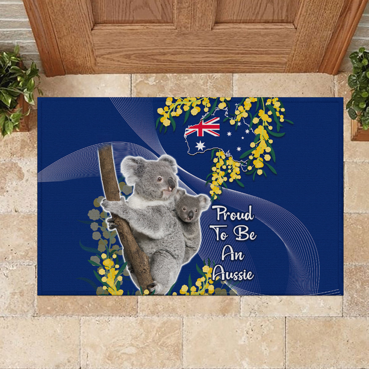 Australia Day Rubber Doormat Proud To Be An Aussie Koala With Map Golden Wattle