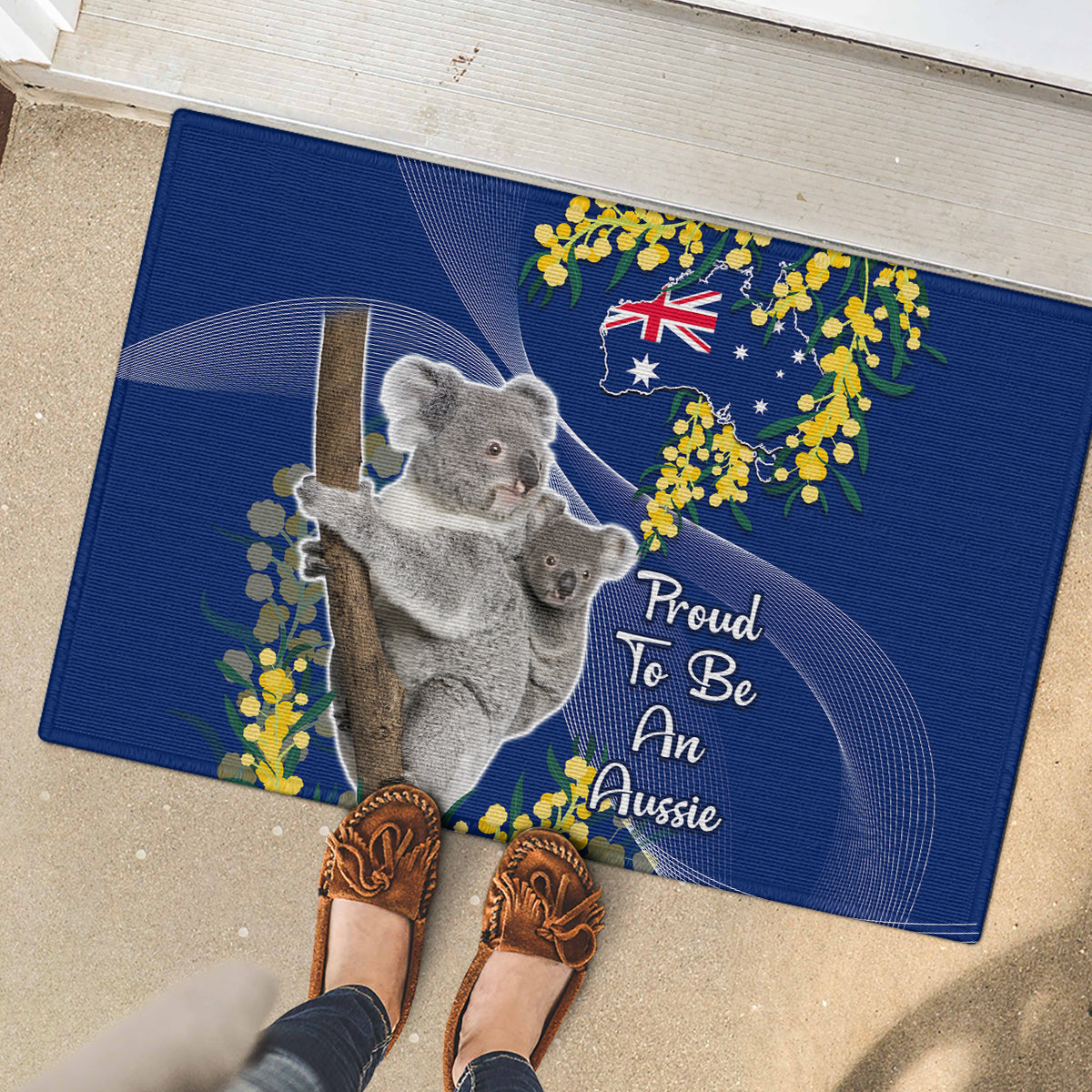 Australia Day Rubber Doormat Proud To Be An Aussie Koala With Map Golden Wattle