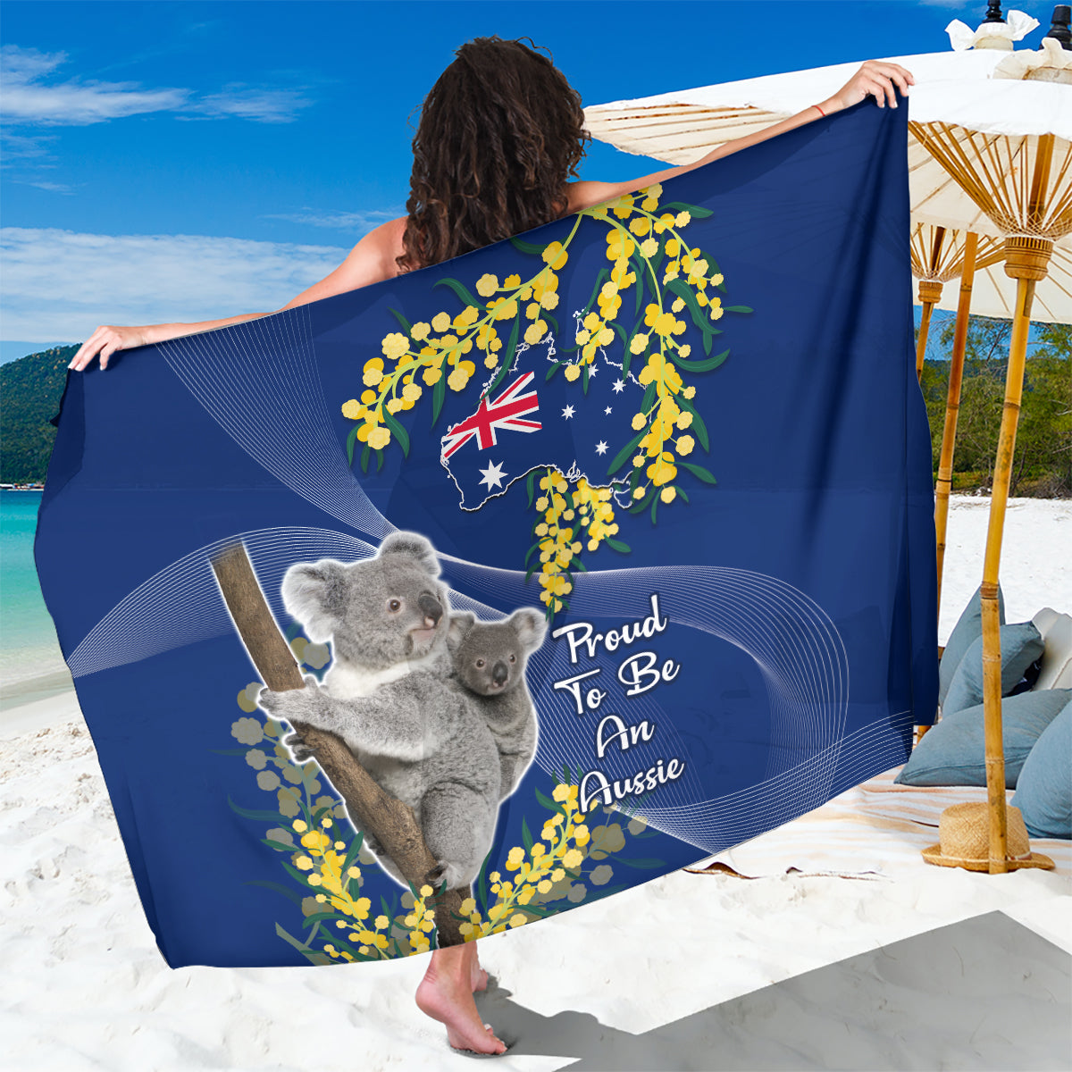 Australia Day Sarong Proud To Be An Aussie Koala With Map Golden Wattle - Vibe Hoodie Shop