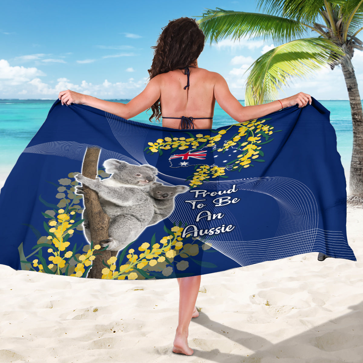 Australia Day Sarong Proud To Be An Aussie Koala With Map Golden Wattle - Vibe Hoodie Shop