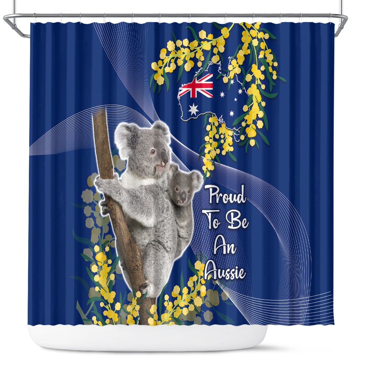 Australia Day Shower Curtain Proud To Be An Aussie Koala With Map Golden Wattle