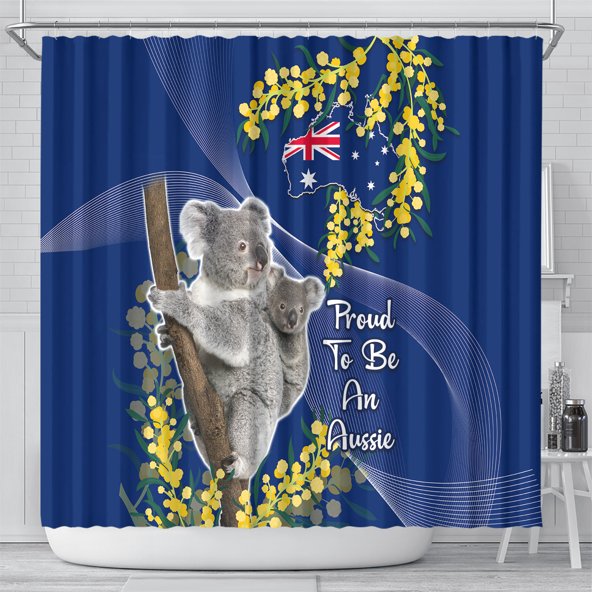 Australia Day Shower Curtain Proud To Be An Aussie Koala With Map Golden Wattle